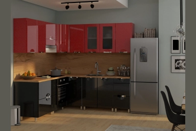 Кухня Адел лукс NEW 200/220 см. в черна галактика/червена перла