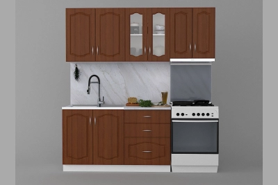 Кухня Оля NEW 140 + шкаф за телескопичен абсорбатор - орех