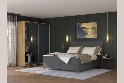 Тапицирано легло Нико 160 и гардероб 180 златен дъб/антрацит