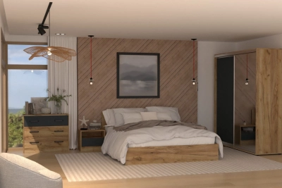 Спален комплект Афина 2ПЛ  PLUS - златен дъб/ антрацит