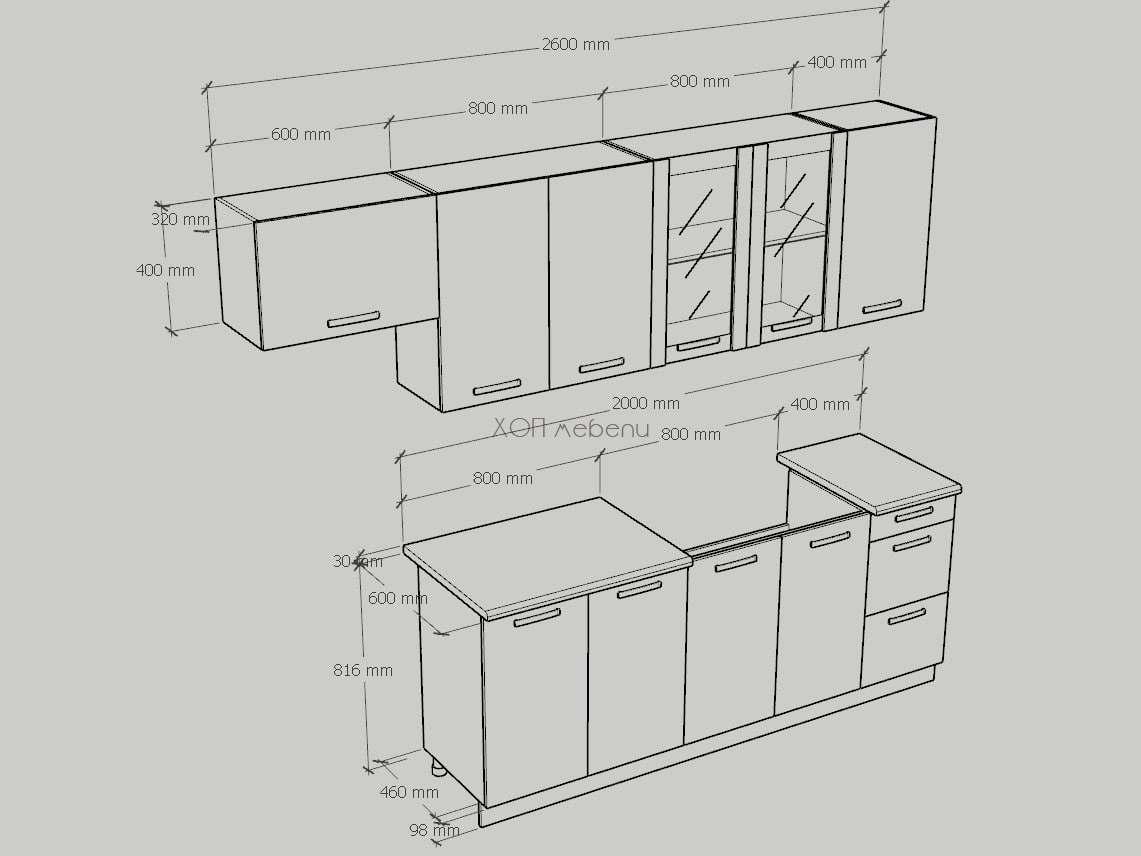 Размери на Кухня Шарлота 2 м. + шкаф за абсорбатор - лайм ID 13824