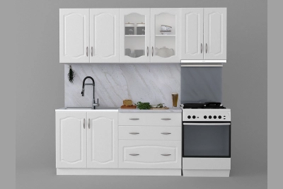 Кухня Оля NEW 160 + шкаф за телескопичен абсорбатор - бяла