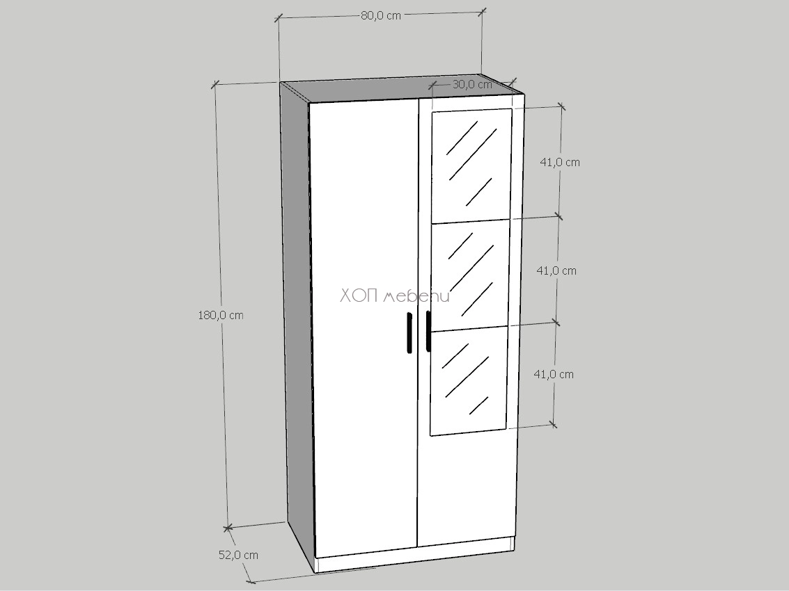 Размери на Двукрил гардероб 2Д - сонома с огледало ID 13920
