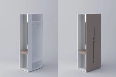 Краен ъглов шкаф СПЕЙС h220 - тофи / бяло