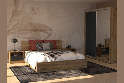 Спален комплект Афина 2ПЛ - златен дъб/ антрацит