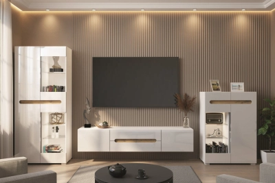 Модулна секция Бианко NEW Компакт - бял гланц / апалачи - hop-mebeli.com Модулна секция Бианко NEW Компакт - бял гланц / апалачи