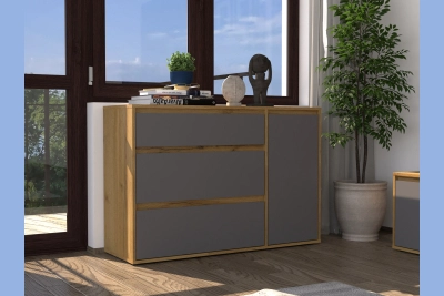 Комод Нитро софт 1Д 3Ш дъб вотан/графит