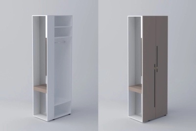 Краен ъглов шкаф СПЕЙС h240 - тофи / бяло