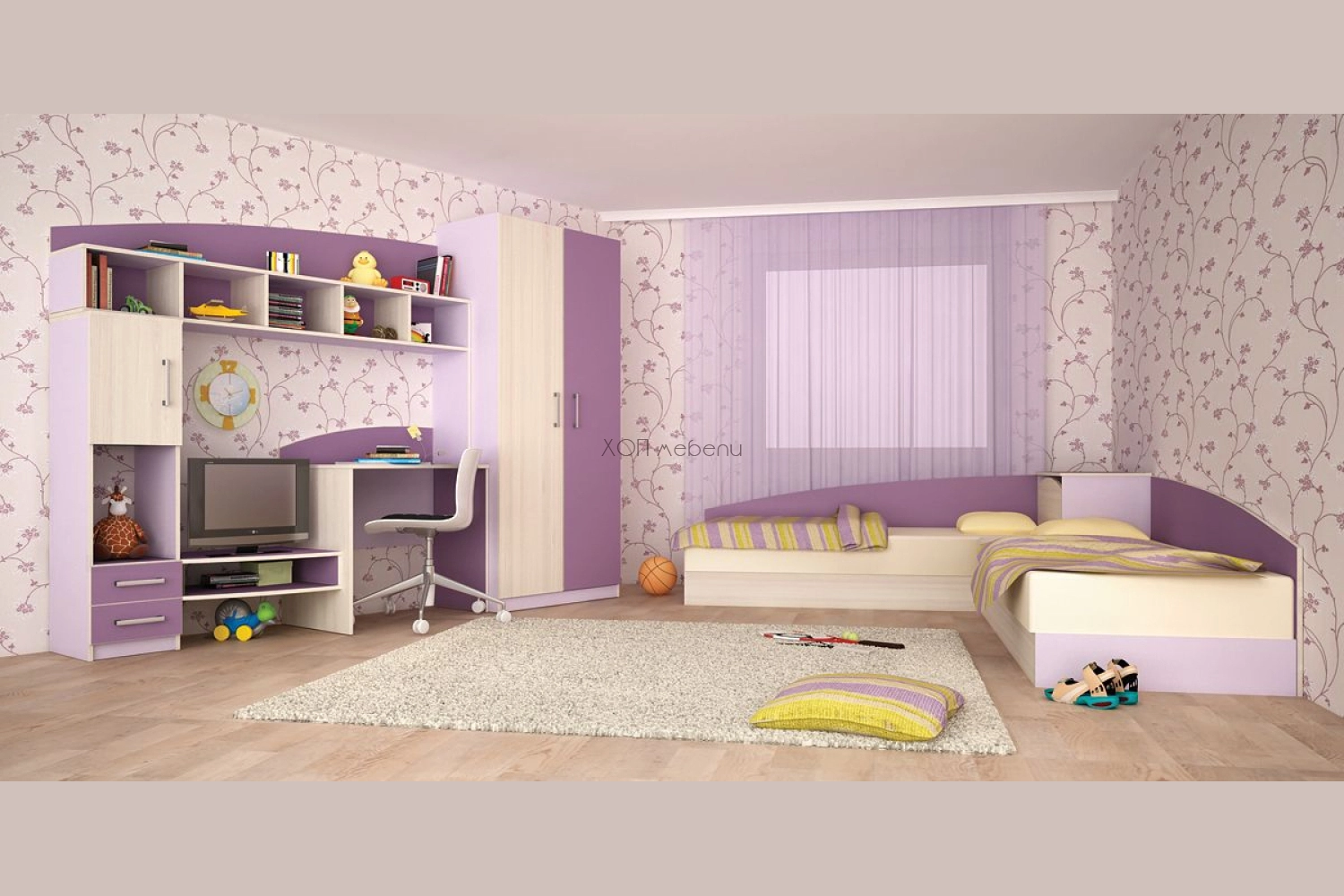 Детска стая с матраци Томас - лилаво ID 1049