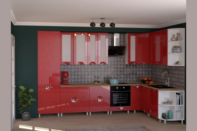 Ъглова кухня Адел лукс NEW 350/210 см. - червена перла