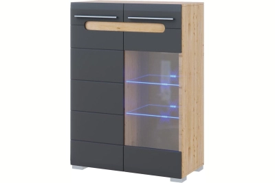 Нисък шкаф с витрина Бианко 2Д СК графит