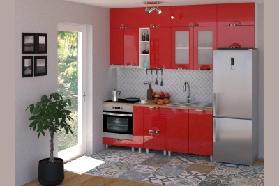 Кухня Адел лукс NEW 2,6 м. с надстройка - червена перла
