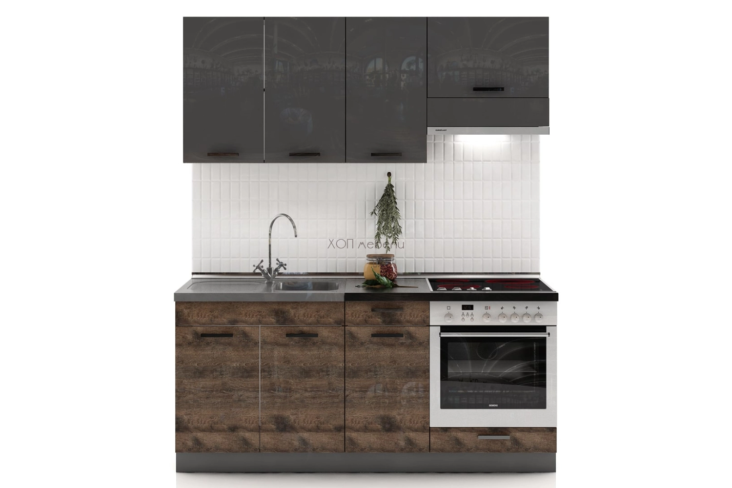 Кухня Марта лукс 120 + шкаф за фурна и абсорбатор - фрегата/графит ID 12206