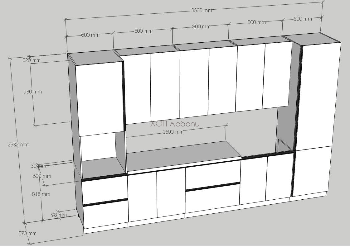 Размери на Кухня Софи 3,6 м. - бял гланц ID 14871