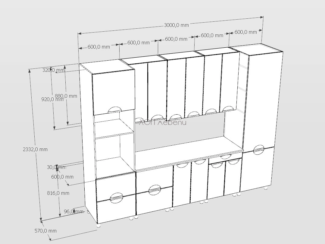 Размери на Модулна кухня Адел лукс NEW 3 м. - сонома ID 14485