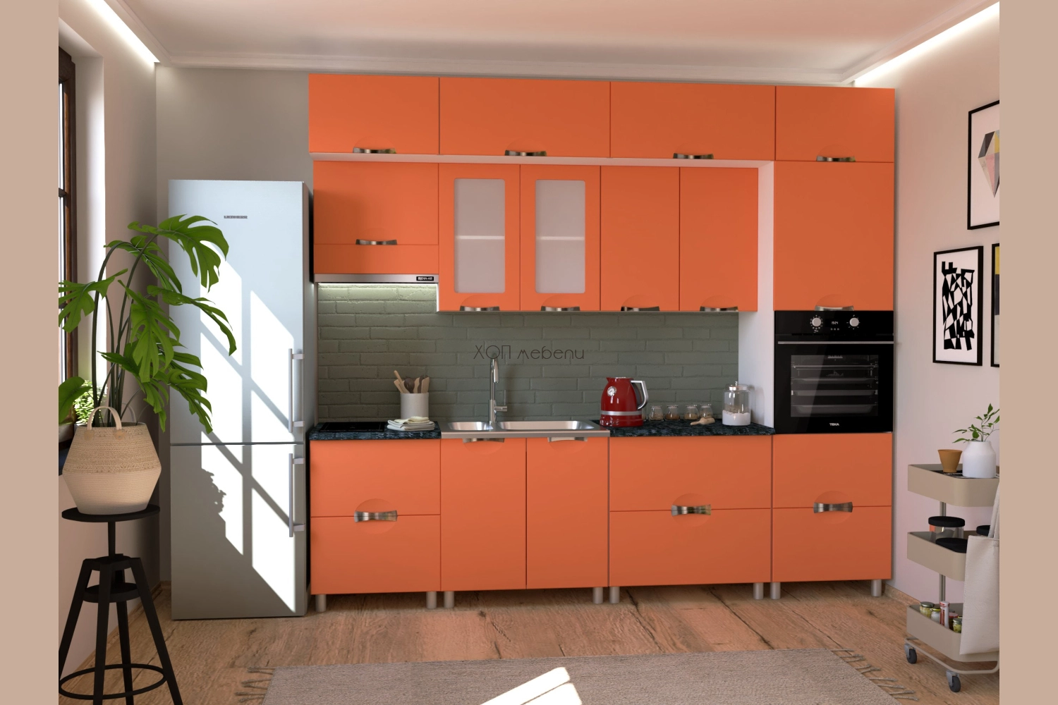 Кухня с надстройка Адел лукс NEW 2,8 м. в оранжево ID 10874