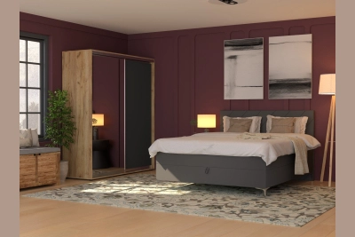 Тапицирано легло Ария и гардероб 180 златен дъб/антрацит