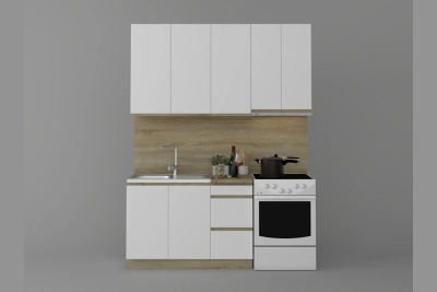 Кухня Тина 120 + шкаф за телескопичен абсорбатор - бяло / дъб сонома h920