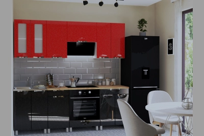 Кухня Адел лукс NEW 2,2 м. в черна галактика/червена перла