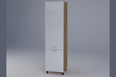 Колонен шкаф за вграждане на хладилник Бианка бял гланц/златен дъб h233