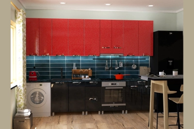 Модулна кухня Адел лукс NEW 3,2 м. в черна галактика/червена перла