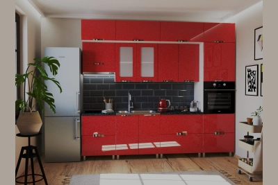 Кухня с надстройка Адел лукс NEW 2,8 м. в червена перла
