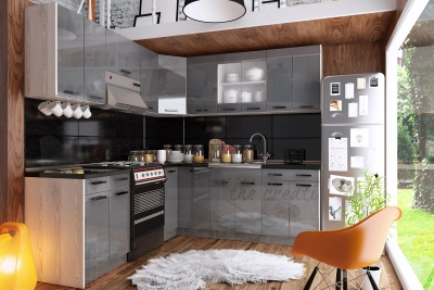 Ъглова кухня Марта лукс 240 / 210 см - графит / артууд