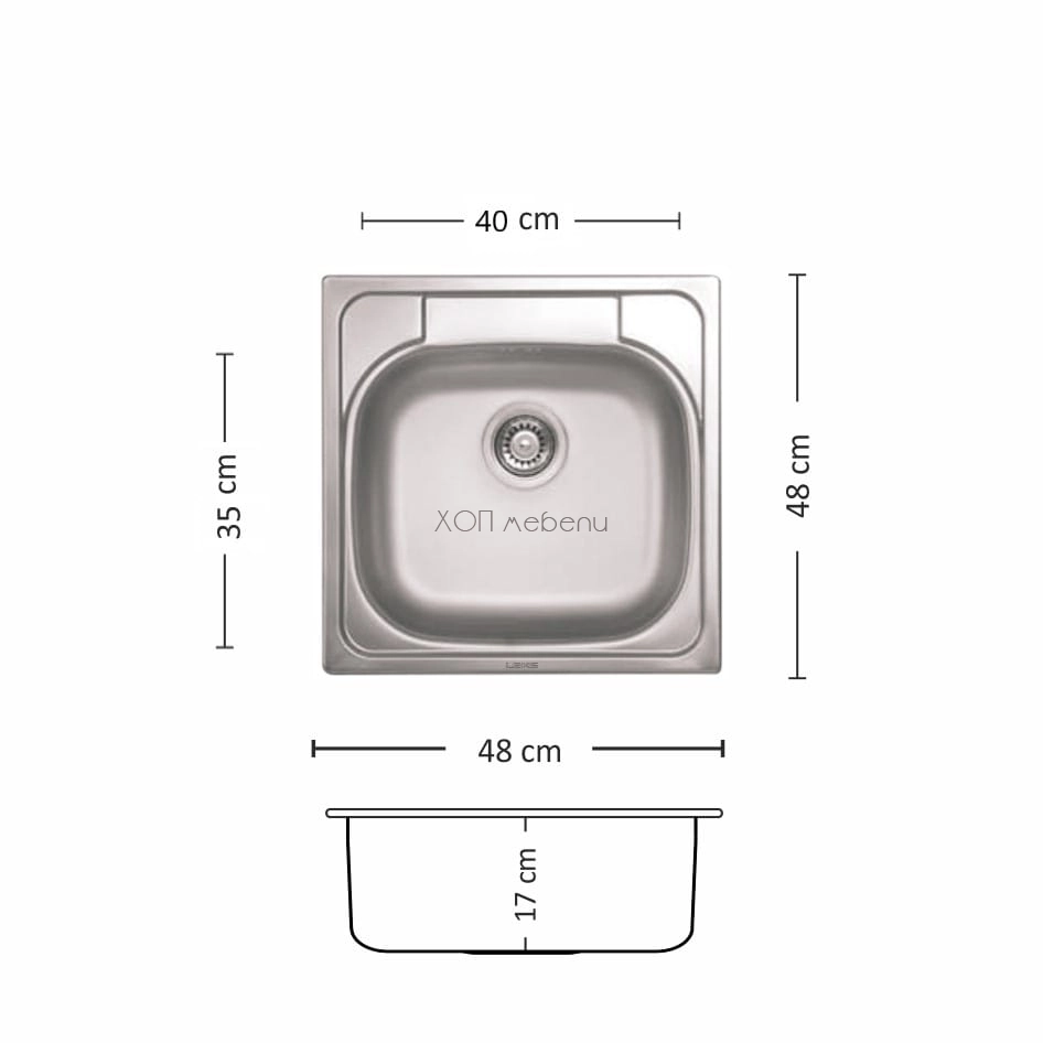 Размери на Мивка за вграждане 48/48 см Compact 480 SI ID 10040 - 2