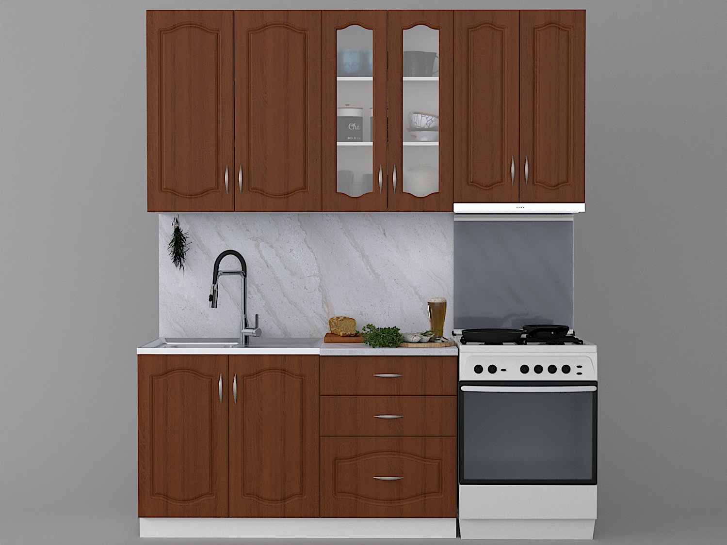 Кухня Оля NEW 140 + шкаф за телескопичен абсорбатор - орех h920 ...